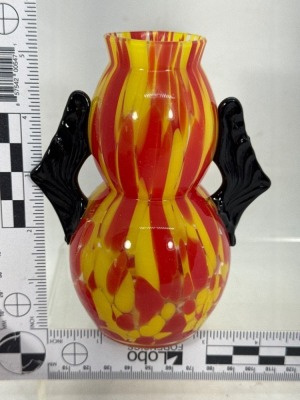 Czech Art Glass Vase With Applied Handles - 4
