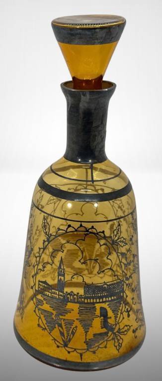 Amber Glass Decanter With Black Detailing
