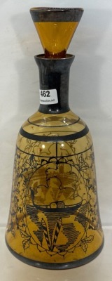 Amber Glass Decanter With Black Detailing - 4