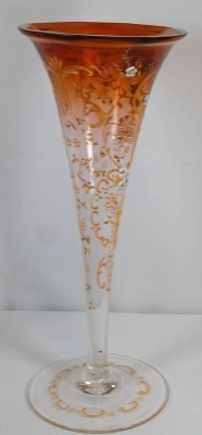 Moser Art Glass Amber Floral Vase - 4