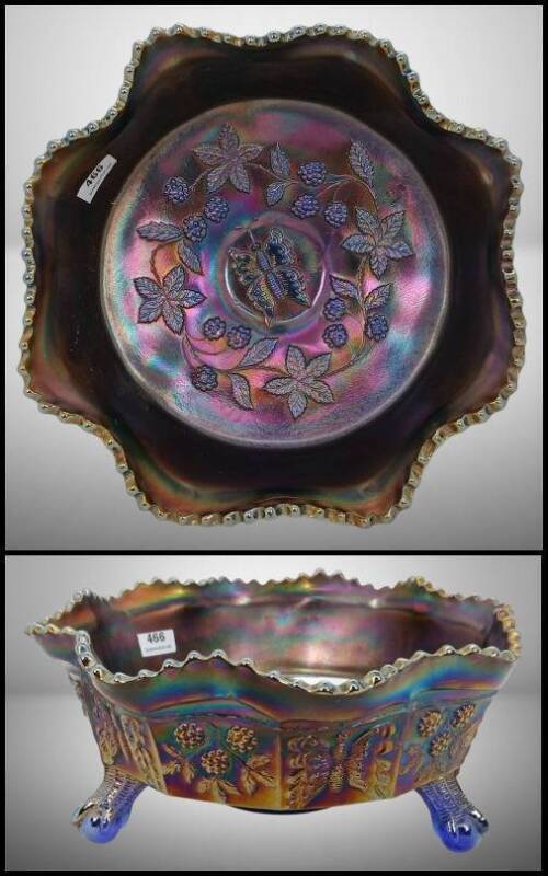 Fenton Carnival Glass Butterfly and Berry Cobalt Bowl