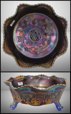 Fenton Carnival Glass Butterfly and Berry Cobalt Bowl