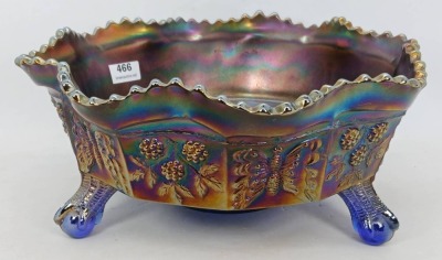 Fenton Carnival Glass Butterfly and Berry Cobalt Bowl - 2