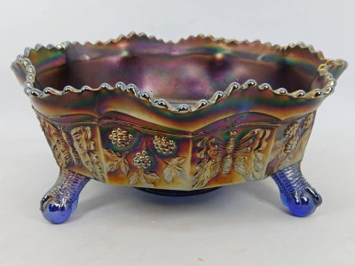 Fenton Carnival Glass Butterfly and Berry Cobalt Bowl - 5