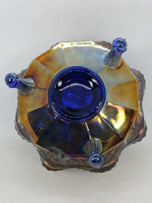 Fenton Carnival Glass Butterfly and Berry Cobalt Bowl - 6