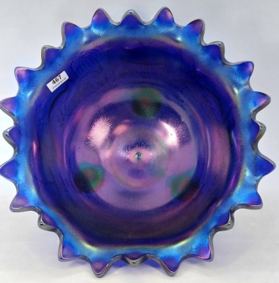Northwood Carnival Glass Peacock at Fountain Bowl, Cobalt - 4