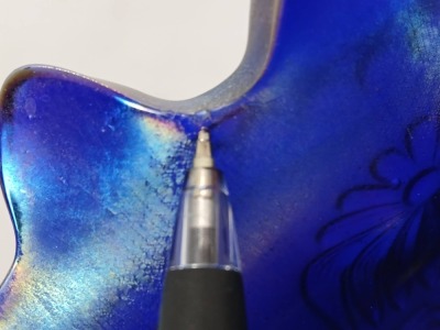 Northwood Carnival Glass Peacock at Fountain Bowl, Cobalt - 9