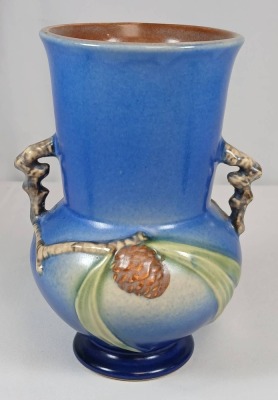 Roseville Pine Cone 839-6" Vase, Blue - 4