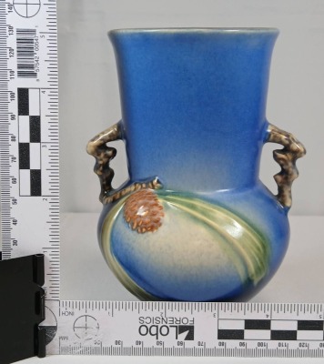 Roseville Pine Cone 839-6" Vase, Blue - 7