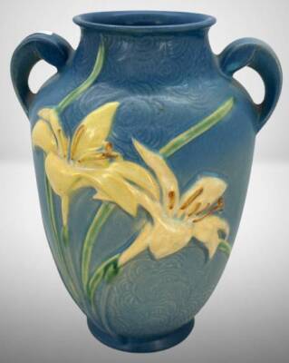 Roseville Zephyr Lily 134-8" Vase, Blue