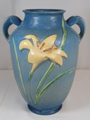 Roseville Zephyr Lily 134-8" Vase, Blue - 4