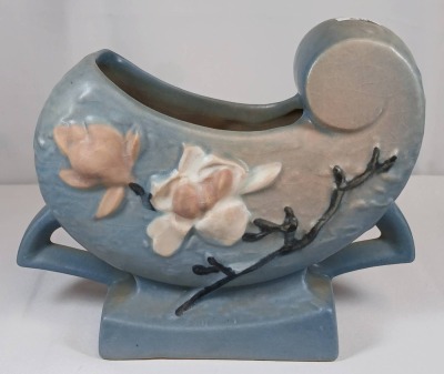 Roseville Magnolia 183-6" Cornucopia Vase, Blue - 4