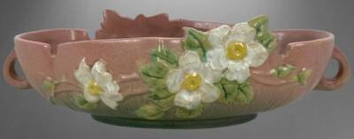 Roseville White Rose 391-10" Console Bowl, Pink/green