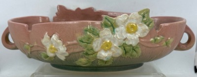 Roseville White Rose 391-10" Console Bowl, Pink/green - 2