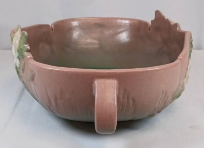 Roseville White Rose 391-10" Console Bowl, Pink/green - 3