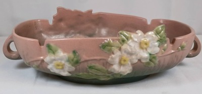 Roseville White Rose 391-10" Console Bowl, Pink/green - 4