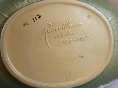 Roseville White Rose 391-10" Console Bowl, Pink/green - 7