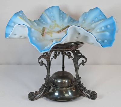 Victorian Blue Cased Glass Bride's Basket - 2