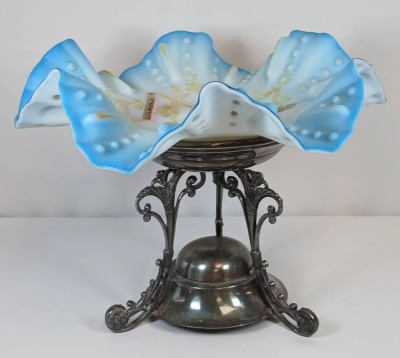 Victorian Blue Cased Glass Bride's Basket - 4