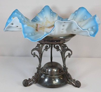 Victorian Blue Cased Glass Bride's Basket - 5
