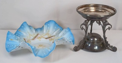 Victorian Blue Cased Glass Bride's Basket - 6