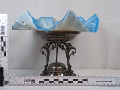 Victorian Blue Cased Glass Bride's Basket - 14