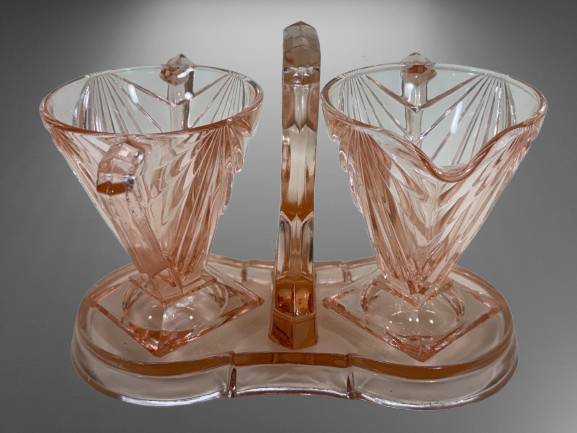 Indiana Glass Art Deco Pink Sugar and Creamer Set