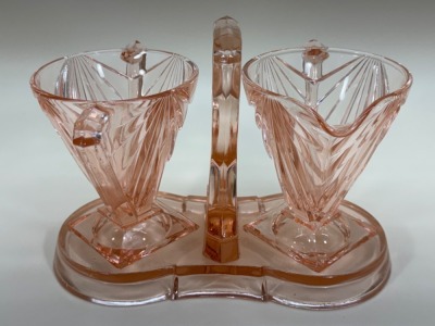Indiana Glass Art Deco Pink Sugar and Creamer Set - 2