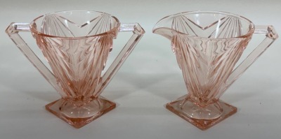 Indiana Glass Art Deco Pink Sugar and Creamer Set - 4