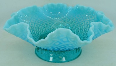 Fenton Teal Opalescent Diamond Lace Epergne - 5