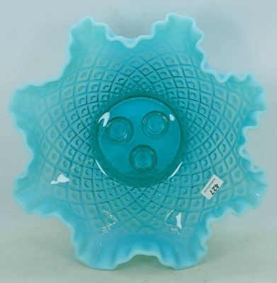 Fenton Teal Opalescent Diamond Lace Epergne - 6