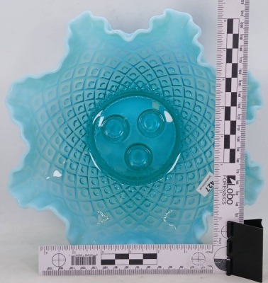 Fenton Teal Opalescent Diamond Lace Epergne - 7