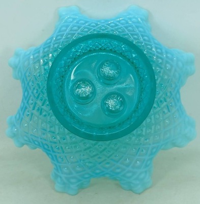 Fenton Teal Opalescent Diamond Lace Epergne - 8
