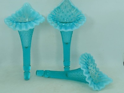 Fenton Teal Opalescent Diamond Lace Epergne - 10