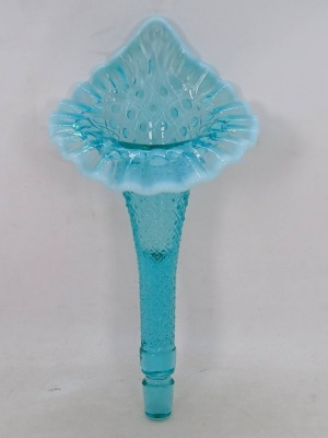Fenton Teal Opalescent Diamond Lace Epergne - 11