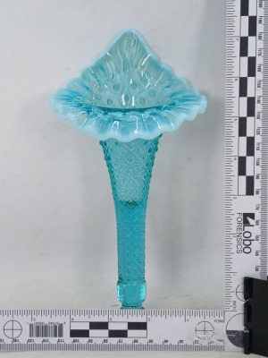 Fenton Teal Opalescent Diamond Lace Epergne - 13