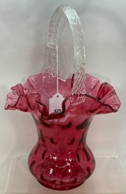 Fenton 10.5" Cranberry Glass Basket - 3