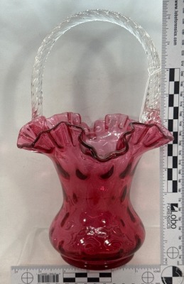 Fenton 10.5" Cranberry Glass Basket - 6