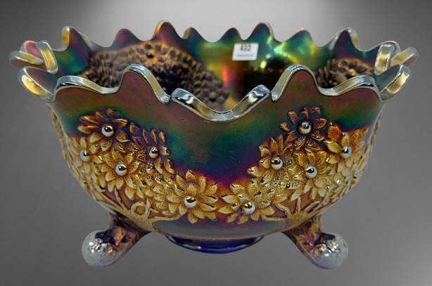 Fenton Carnival Glass Orange Tree Fruit Bowl, Cobalt