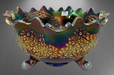 Fenton Carnival Glass Orange Tree Fruit Bowl, Cobalt