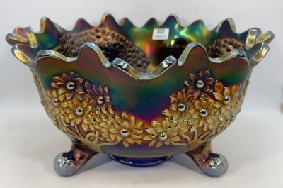 Fenton Carnival Glass Orange Tree Fruit Bowl, Cobalt - 2