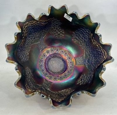 Fenton Carnival Glass Orange Tree Fruit Bowl, Cobalt - 3