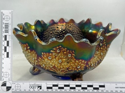 Fenton Carnival Glass Orange Tree Fruit Bowl, Cobalt - 5