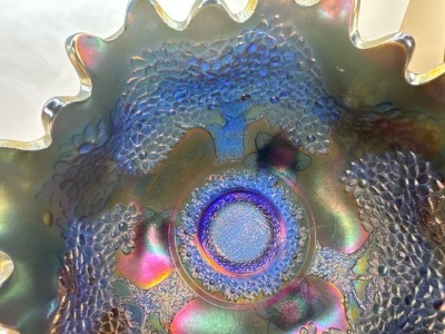 Fenton Carnival Glass Orange Tree Fruit Bowl, Cobalt - 6