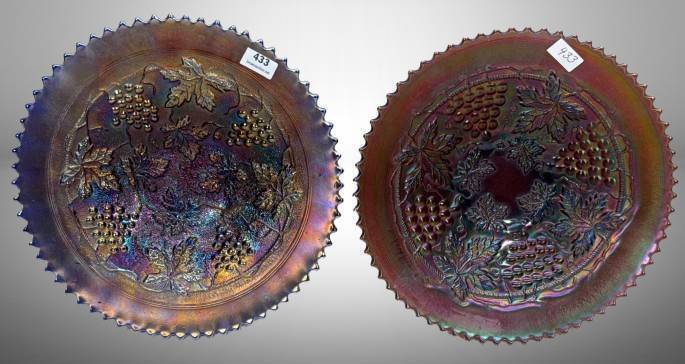 (2) Northwood Carnival Glass Grape and Cable Plates