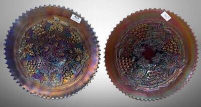 (2) Northwood Carnival Glass Grape and Cable Plates