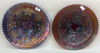 (2) Northwood Carnival Glass Grape and Cable Plates - 2