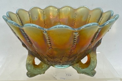 Northwood Carnival Glass Nut Bowl, Aqua Opalescent - 2