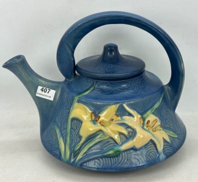 Roseville Zephyr Lily No. 7-T Teapot, Blue - 2