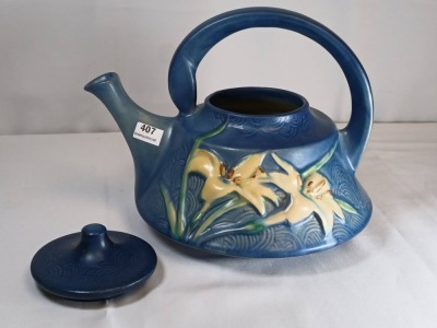 Roseville Zephyr Lily No. 7-T Teapot, Blue - 6